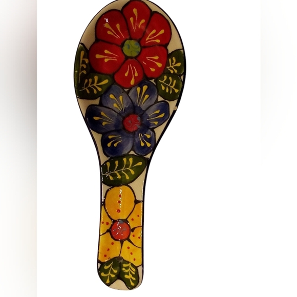 Del Rio Salado - Hand Painted Floral Embossed Spoon Rest. 10 1/2" Long, 4" Wide. - Picture 8 of 8